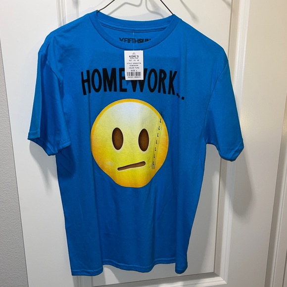 New FIFTH SUN BOYS TURQUOISE SHORT SLEEVE T-SHIRT EMOJI “ HOMEWORK “ SIZE L - Picture 4 of 4